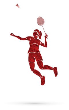 Badminton oyuncu eylem karikatür grafik vektör.