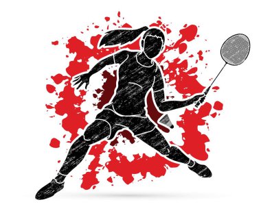 Badminton oyuncu eylem karikatür grafik vektör.
