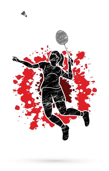 Badminton Joueur Action Dessin Animé Vecteur Graphique — Image vectorielle