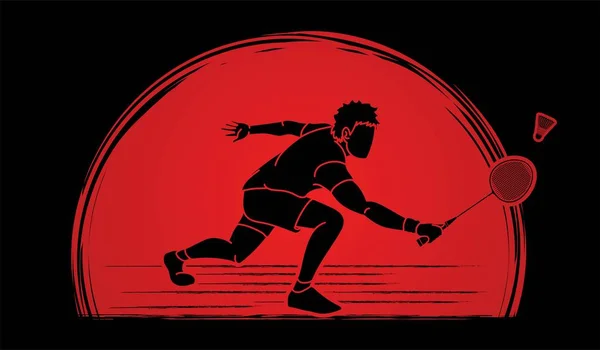 Badminton Joueur Action Dessin Animé Vecteur Graphique — Image vectorielle