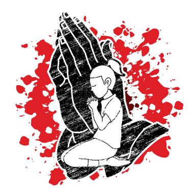 Kız çok şükür, dua, Hıristiyan dua eden, teşekkür ederim Tanrım grafik vektör