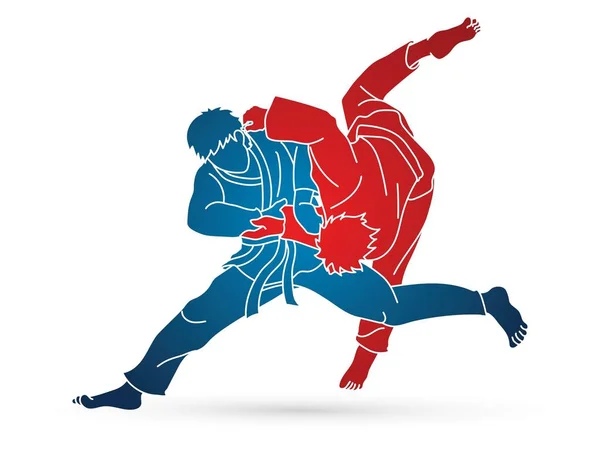 Judo Spor Eylem Karikatür Grafik Vektör — Stok Vektör