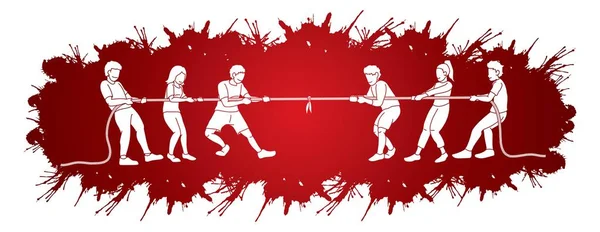 Kinderen Spelen Tug War Cartoon Grafische Vector — Stockvector