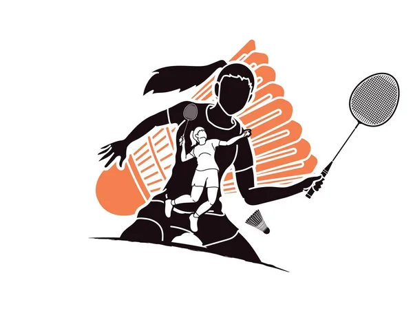 Badminton Spelers Cartoon Sport Grafische Vector — Stockvector