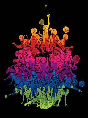 Spor Oyuncular, Farklı spor karikatür grafik vektör.