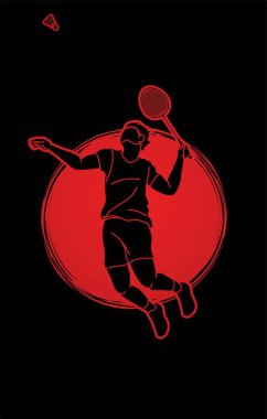 Badminton oyuncu eylem karikatür grafik vektör.
