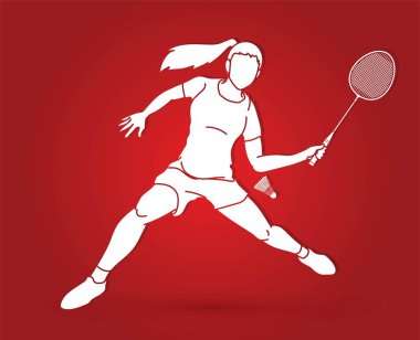 Badminton oyuncu eylem karikatür grafik vektör.