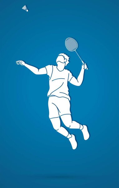 Badminton player action cartoon graphic vector.