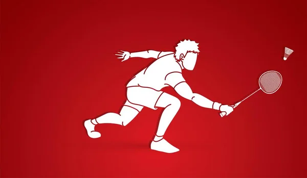 Badmintonspieler Action Cartoon Grafik Vektor — Stockvektor