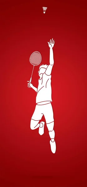 Badminton Speler Actie Cartoon Grafische Vector — Stockvector