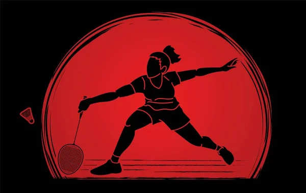 羽毛球运动员动作卡通图形矢量 — 图库矢量图片