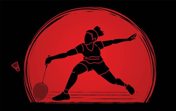 Badminton player action cartoon graphic vector.