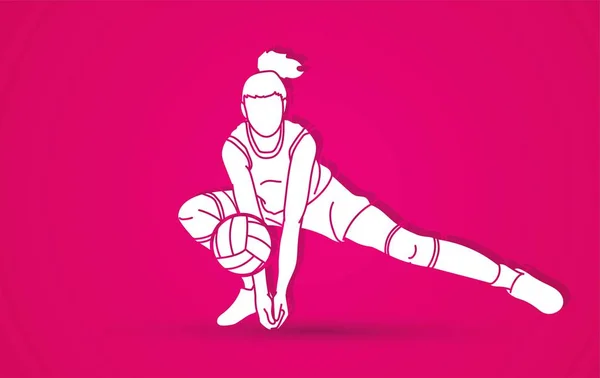 Volleybal Speler Actie Cartoon Grafische Vector — Stockvector