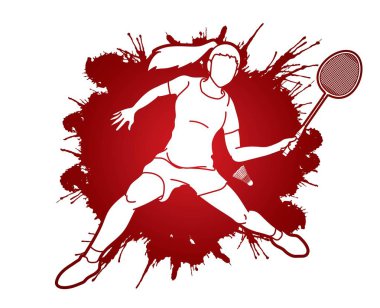 Badminton oyuncu eylem karikatür grafik vektör.