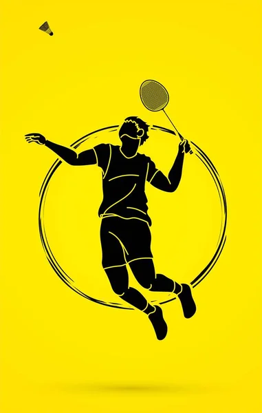 Badmintonspieler Action Cartoon Grafik Vektor — Stockvektor