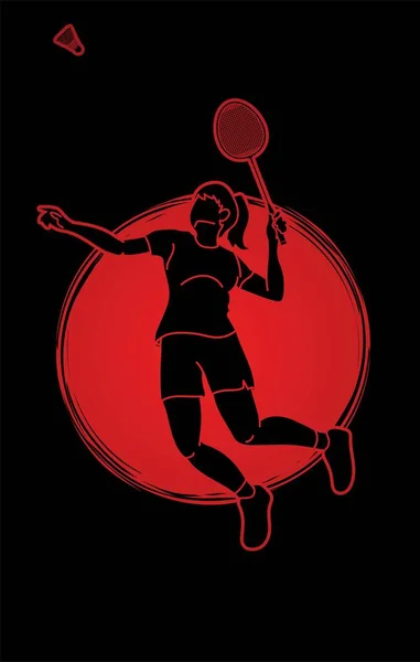 Badminton Oyuncu Eylem Karikatür Grafik Vektör — Stok Vektör