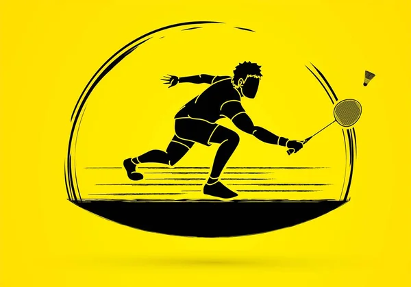 Badminton Speler Actie Cartoon Grafische Vector — Stockvector