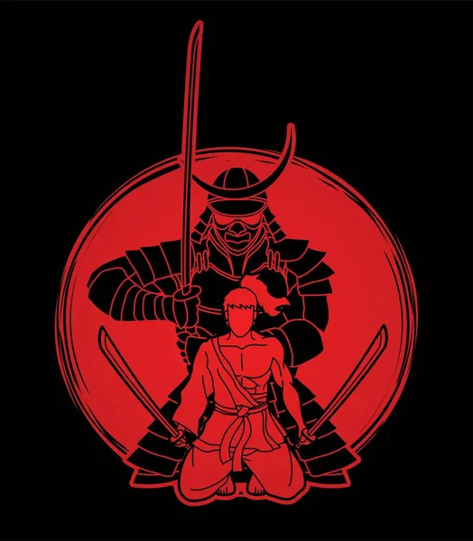 Composición Samurai Con Espadas Vector Gráfico Dibujos Animados — Archivo Imágenes Vectoriales