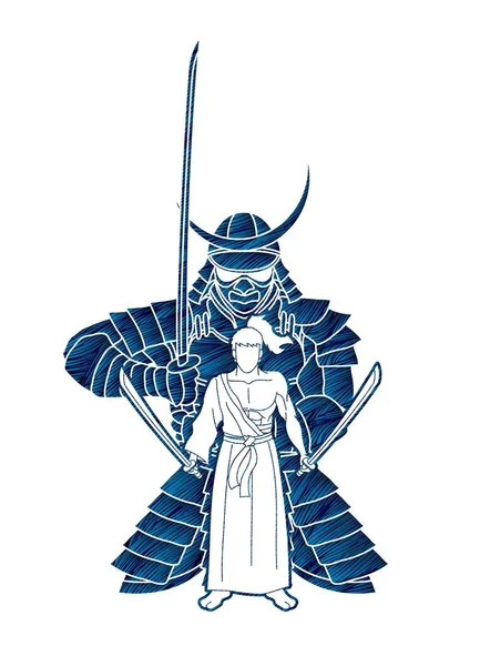 Composición Samurai Con Espadas Vector Gráfico Dibujos Animados — Vector de stock