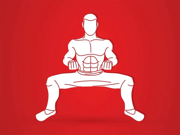 Kung Pose Hombre Acción Listo Para Luchar Vector Gráfico — Vector de stock