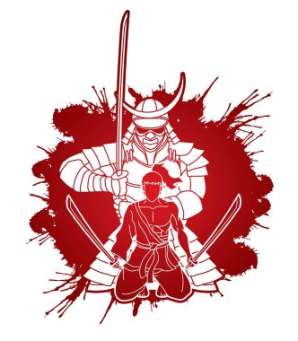 kılıç karikatür grafik vektör ile 2 Samuray kompozisyon