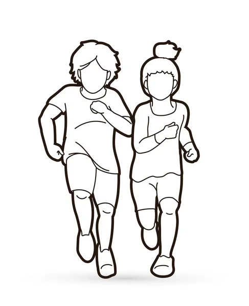 男孩和女孩一起跑 儿童运行卡通图形矢量 — 图库矢量图片