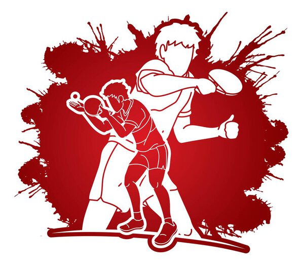 Group of Ping Pong players, Table Tennis players action cartoon sport graphic vector.