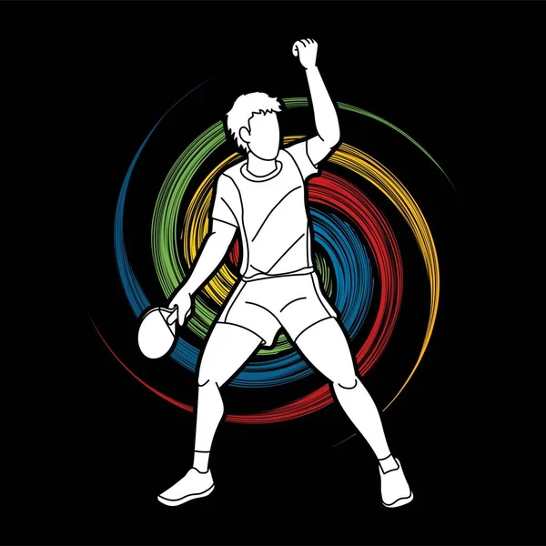 Tischtennisspieler Ping Pong Action Cartoon Grafik Vektor — Stockvektor