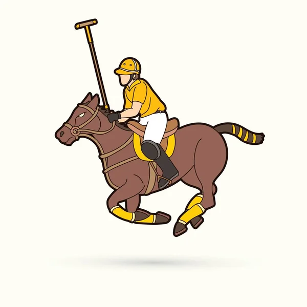 Caballos Polo Jugador Acción Deporte Dibujos Animados Vector Gráfico — Archivo Imágenes Vectoriales