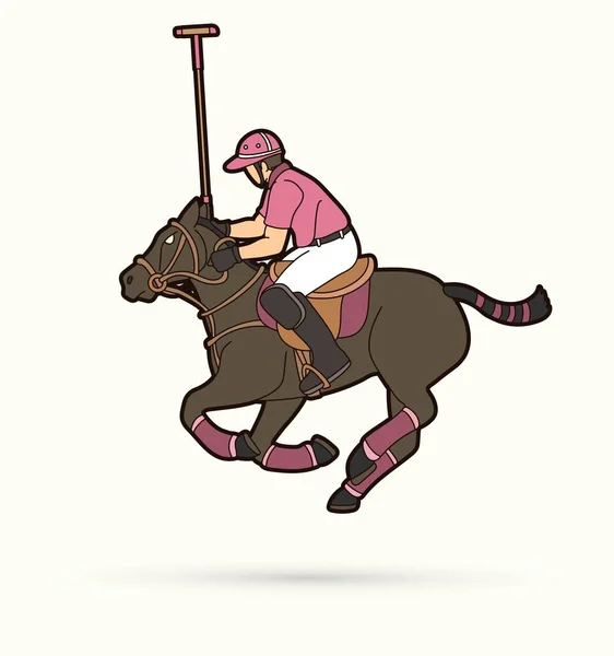 馬ポロ選手アクションスポーツ漫画グラフィックベクトル — ストックベクタ