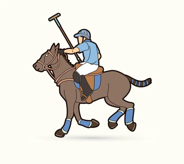 Cavalos Polo Jogador Ação Esporte Desenho Animado Gráfico Vetor —  Vetores de Stock