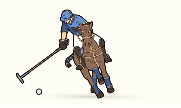 Cavalos Polo Jogador Ação Esporte Desenho Animado Gráfico Vetor — Vetor de Stock