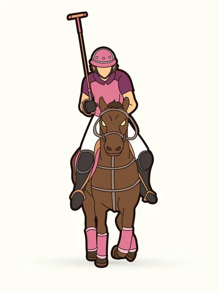Chevaux Polo Joueur Action Sport Dessin Animé Vecteur Graphique — Image vectorielle