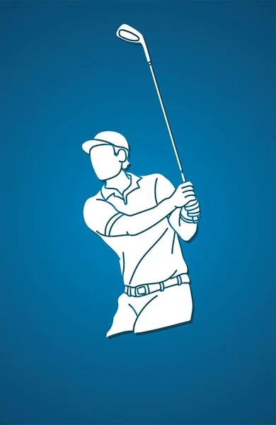 Man Swing Golf Golf Játékosok Akció Rajzfilm Grafikus Vektor — Stock Vector