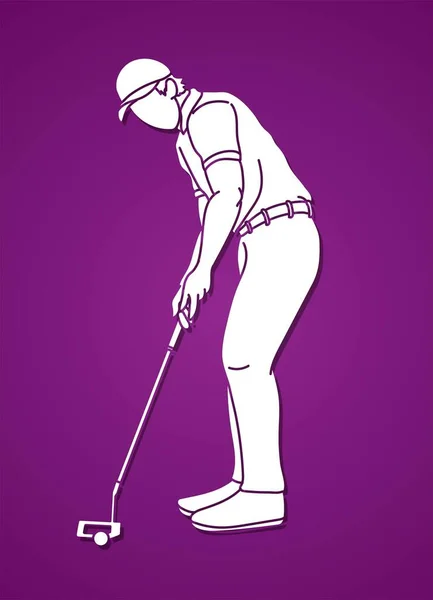Homem Balançando Golfe Jogadores Golfe Ação Cartoon Vector Gráfico —  Vetores de Stock