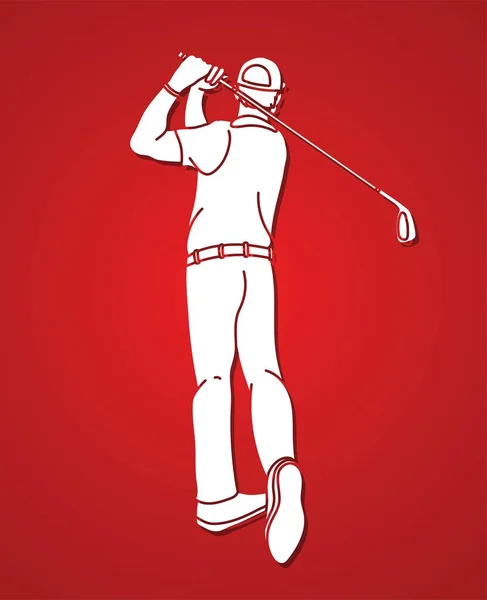 Man Swing Golf Golf Játékosok Akció Rajzfilm Grafikus Vektor — Stock Vector