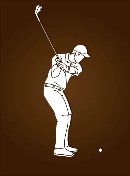 Hombre Balanceo Golf Jugadores Golf Acción Dibujos Animados Vector Gráfico — Vector de stock