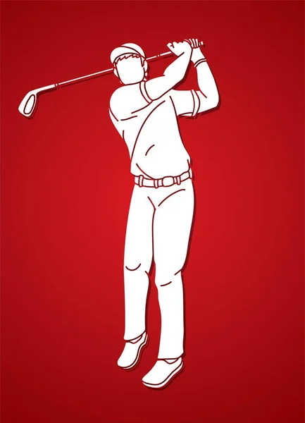 Man Swing Golf Golf Játékosok Akció Rajzfilm Grafikus Vektor — Stock Vector