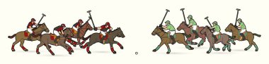 Atlar Polo oyuncuları aksiyon çizgi film grafik vektörü