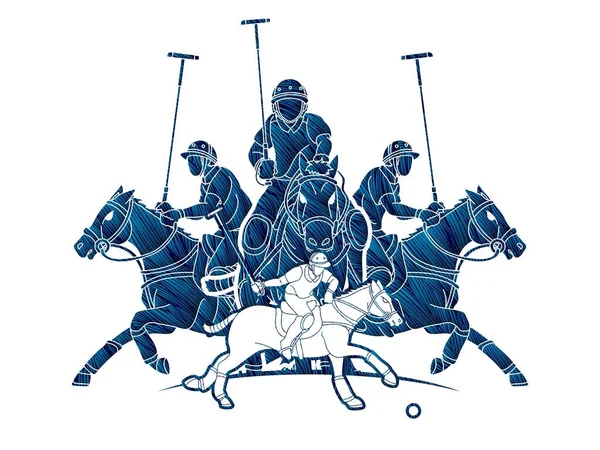 Atlar Polo Oyuncuları Aksiyon Çizgi Film Grafik Vektörü — Stok Vektör