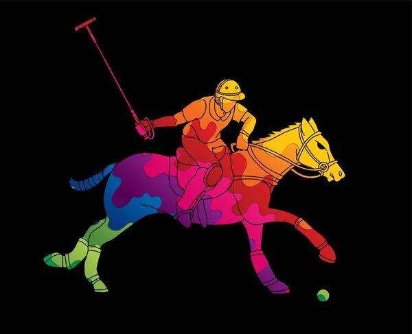 Cavalos Jogador Polo Esporte Cartoon Vector Gráfico —  Vetores de Stock