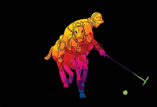 Caballos Polo Jugador Deporte Dibujos Animados Vector Gráfico — Vector de stock