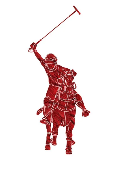 Cavalos Jogador Polo Esporte Cartoon Vector Gráfico — Vetor de Stock