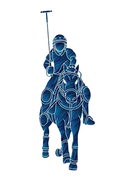 Konie Polo Player Sport Kreskówka Grafika Wektor — Wektor stockowy