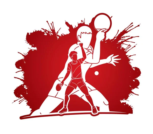 Groep Van Ping Pong Spelers Tafeltennis Spelers Actie Cartoon Sport — Stockvector