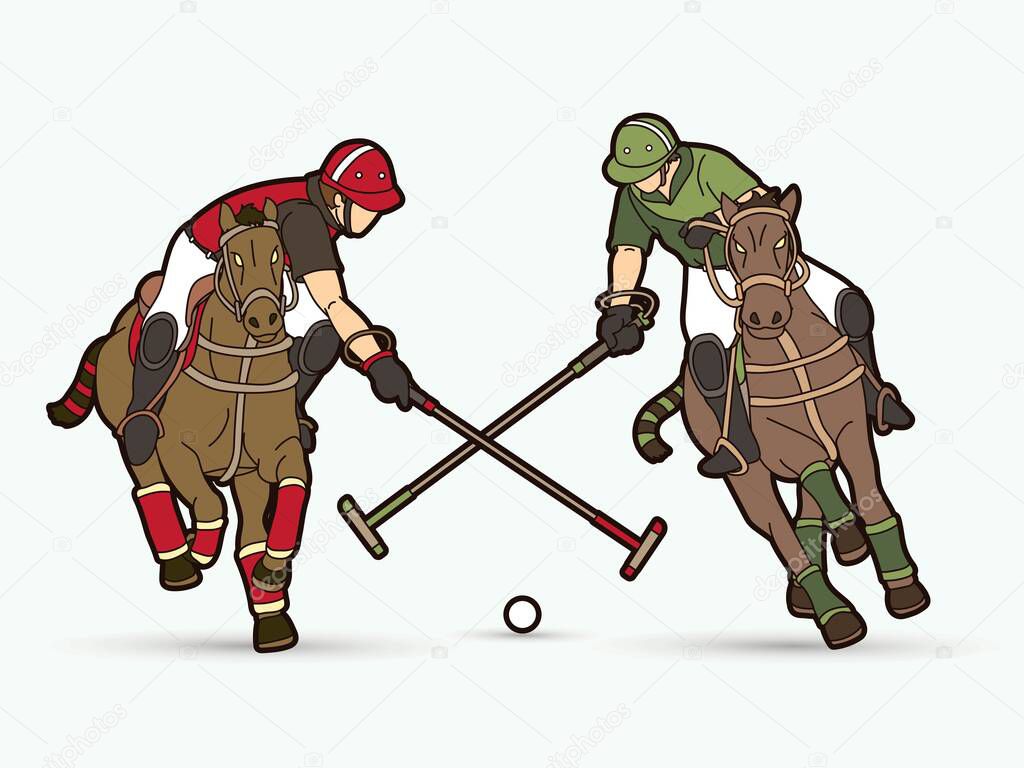 Group of Horses Polo players action sport cartoon graphic vector.
