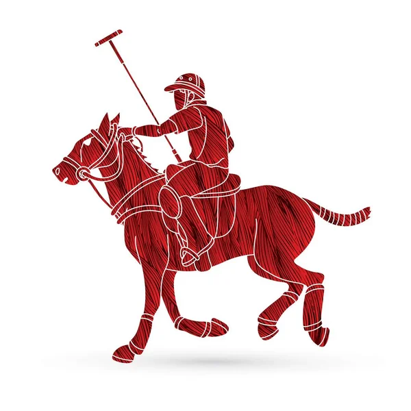 Paard Polo Spelers Actie Sport Cartoon Grafische Vector — Stockvector
