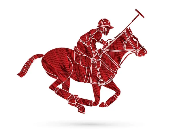 Horse Polo Játékosok Akció Sport Rajzfilm Grafikus Vektor — Stock Vector