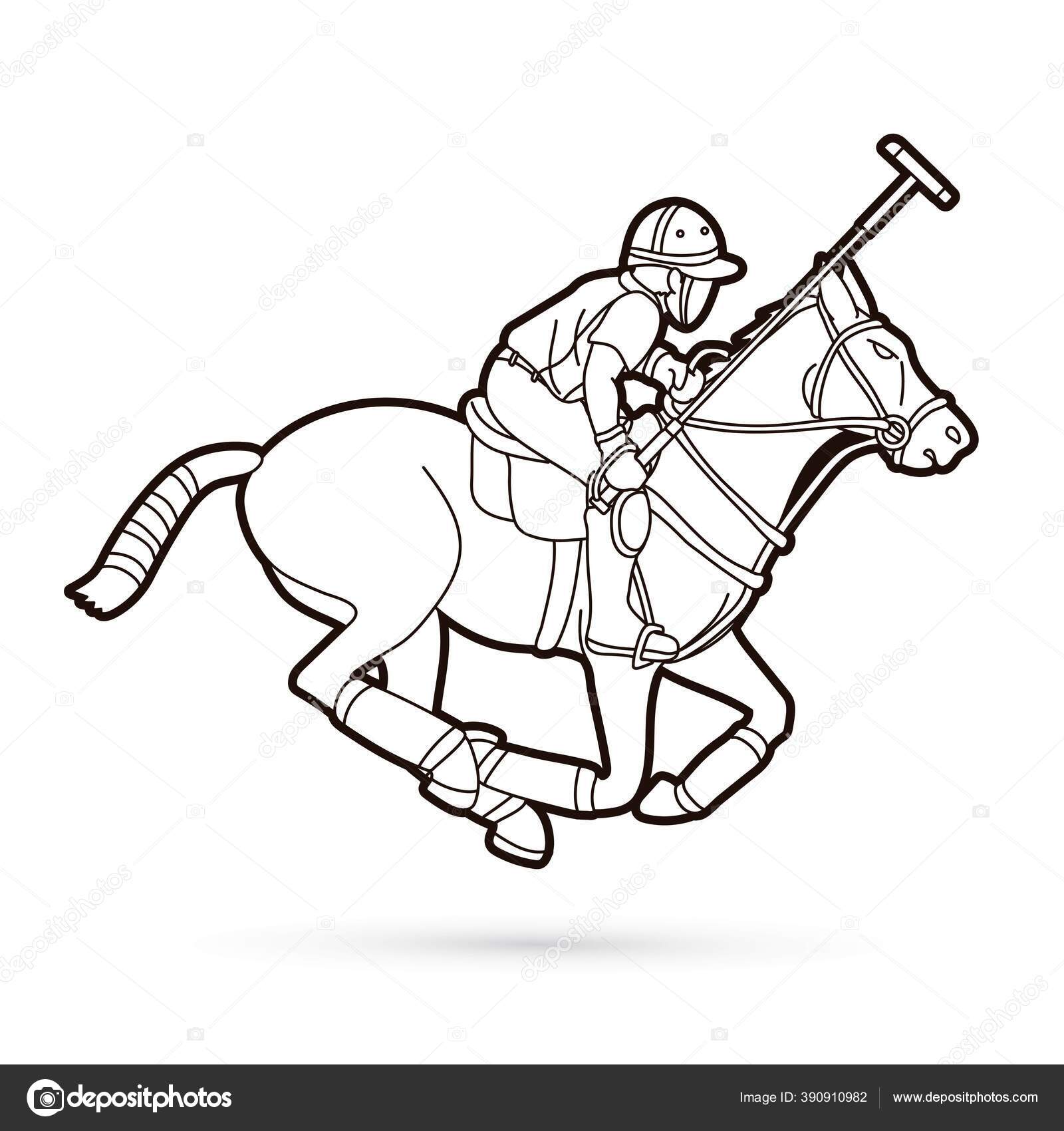 Polo Horse Players Action Sport Cartoon Graphic Vector Stock