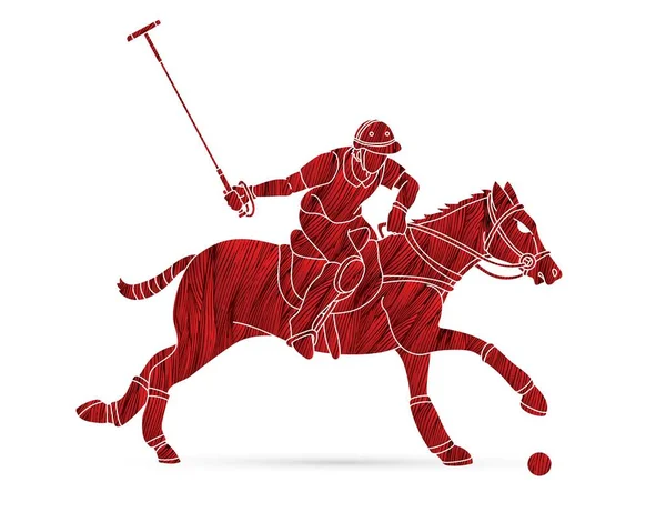 Polo Cavallo Giocatori Azione Sport Cartone Animato Grafica Vettore — Vettoriale Stock